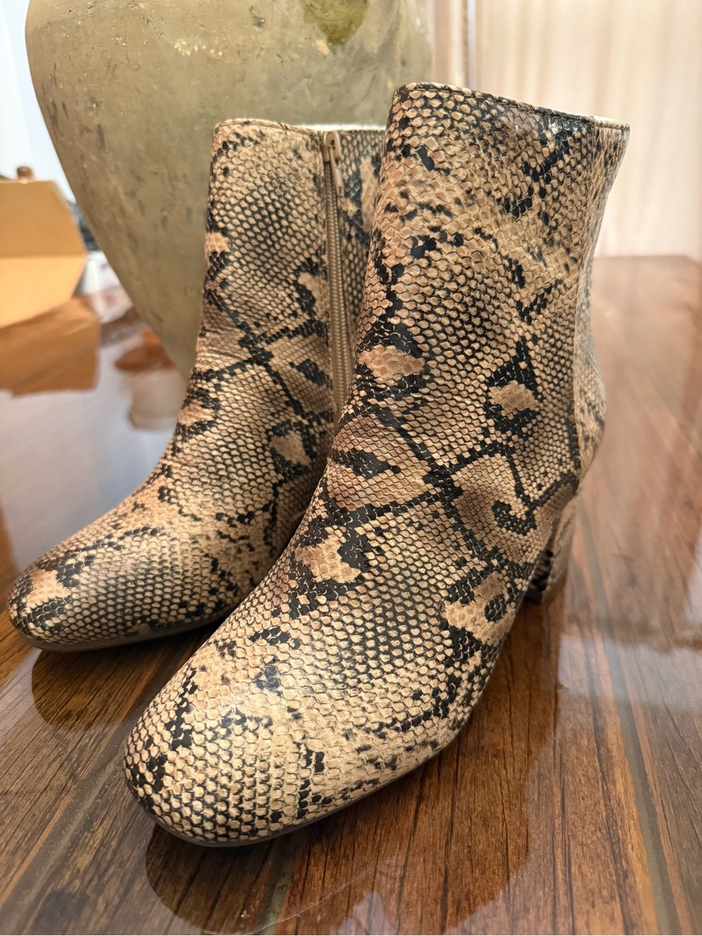Snake-Print Ankle Boots - Beige Faux Snakeskin